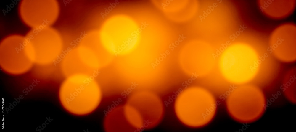 Poster close abstract glowing orange lights with soft blur and bokeh pattern on dark background golden fest