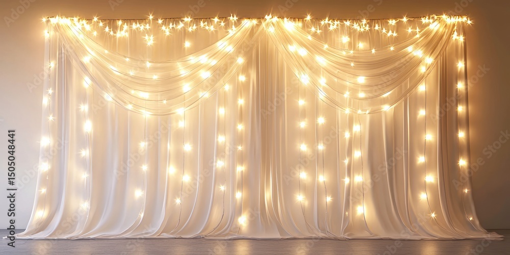 Poster curtain string lights with multiple strands on white background