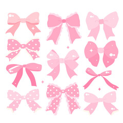 Pink Bow Clipart Set, Girly Ribbon Illustration, Pastel Bows Vector, Cute Pink Aesthetic, Digital Bow Graphic for DIY Projects