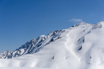 春の立山、蒸気漂う雪景と神秘の山岳風景、剱岳