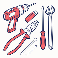 Vector illustration of appliance repair tools set, isolated on white background