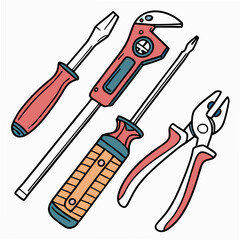 Vector illustration of appliance repair tools set, isolated on white background