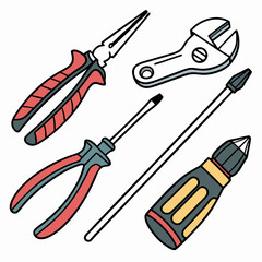 Vector illustration of appliance repair tools set, isolated on white background