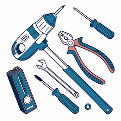 Vector illustration of appliance repair tools set, isolated on white background
