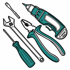 Vector illustration of appliance repair tools set, isolated on white background