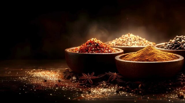 Aromatic Spices in Wooden Bowls Culinary Delights and Flavorful Ingredients
