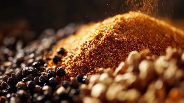 Aromatic Spice Blend Close-Up of Ground Spices and Peppercorns