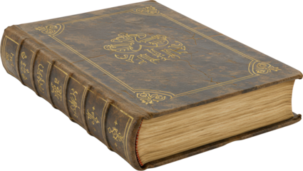 Antique Leather Bound Book with Gold Lettering and Ornate Design Isolated