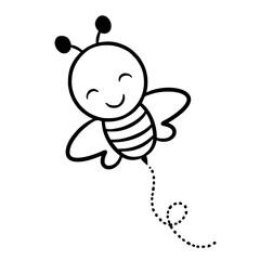 Smiling cartoon bee with wings and trail in hand-drawn style for children's illustration