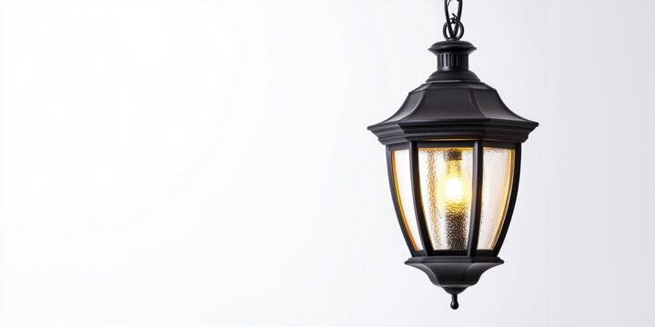 Fototapeta Large outdoor pendant lamp with black metal frame on white background