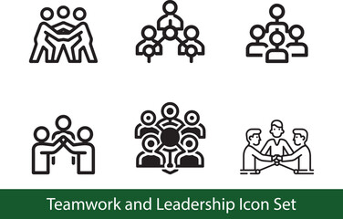 Teamwork and Leadership Icon Set. Collaboration, Unity, and Group Management Symbols