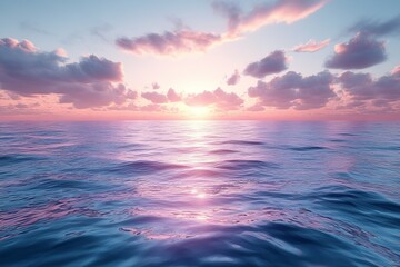 Fototapeta premium Peaceful ocean sunset, calm waves, pink clouds