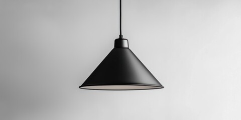 Minimalist black cone pendant light on white background
