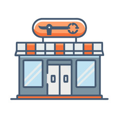 Vector illustration of repair shop front view icon, isolated on white background