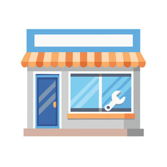 Vector illustration of repair shop front view icon, isolated on white background