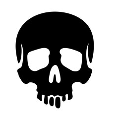 A simple black skull illustration, conveying themes of mortality and danger.