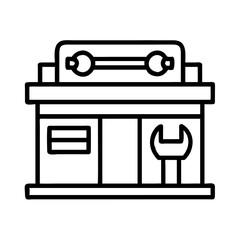 Obraz premium Vector illustration of repair shop front view icon, isolated on white background