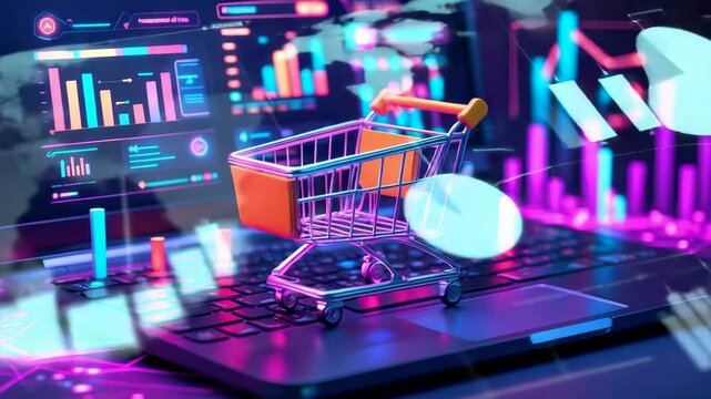 Digital Shopping Cart with Data Analytics on Futuristic Neon Interface