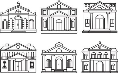Set of facade outline vector illustration line art	