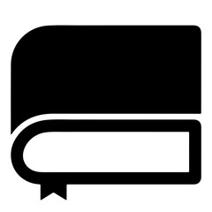 A simple black book icon, illustrating a closed book with a bookmark.