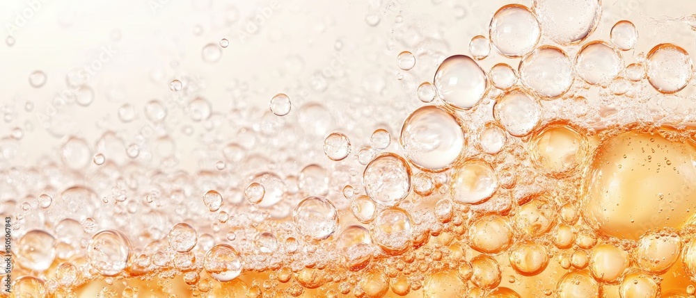 Poster orange bubbles floating. liquid texture. fresh bubbles pattern. effervescent drink. refreshing bever