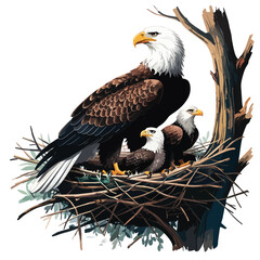 Obraz premium eagle bird with baby in nest premium quality