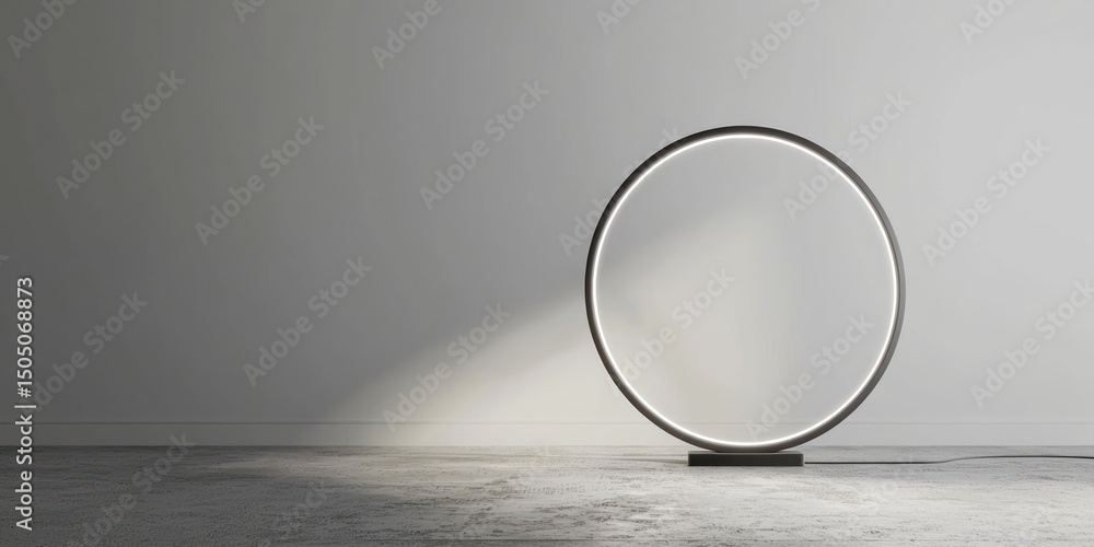 Poster modern minimalist floor lamp with circular base on white background