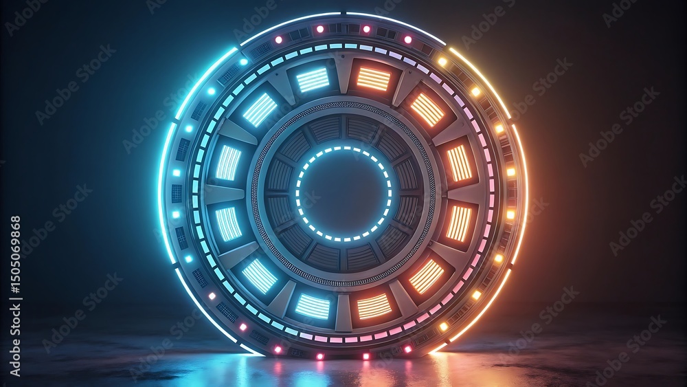 Poster neon circular gateway gemini api gen-lang-client-0847638545 integration in futuristic design