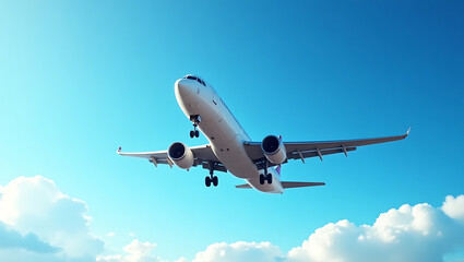 Obraz premium Majestic Airplane Soaring Through Azure Skies A Stunning Aerial View