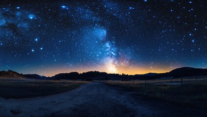 Fototapeta premium Milky Way over country road at night