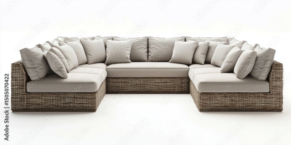 Poster modular sectional with corner unit and deep cushions on white background