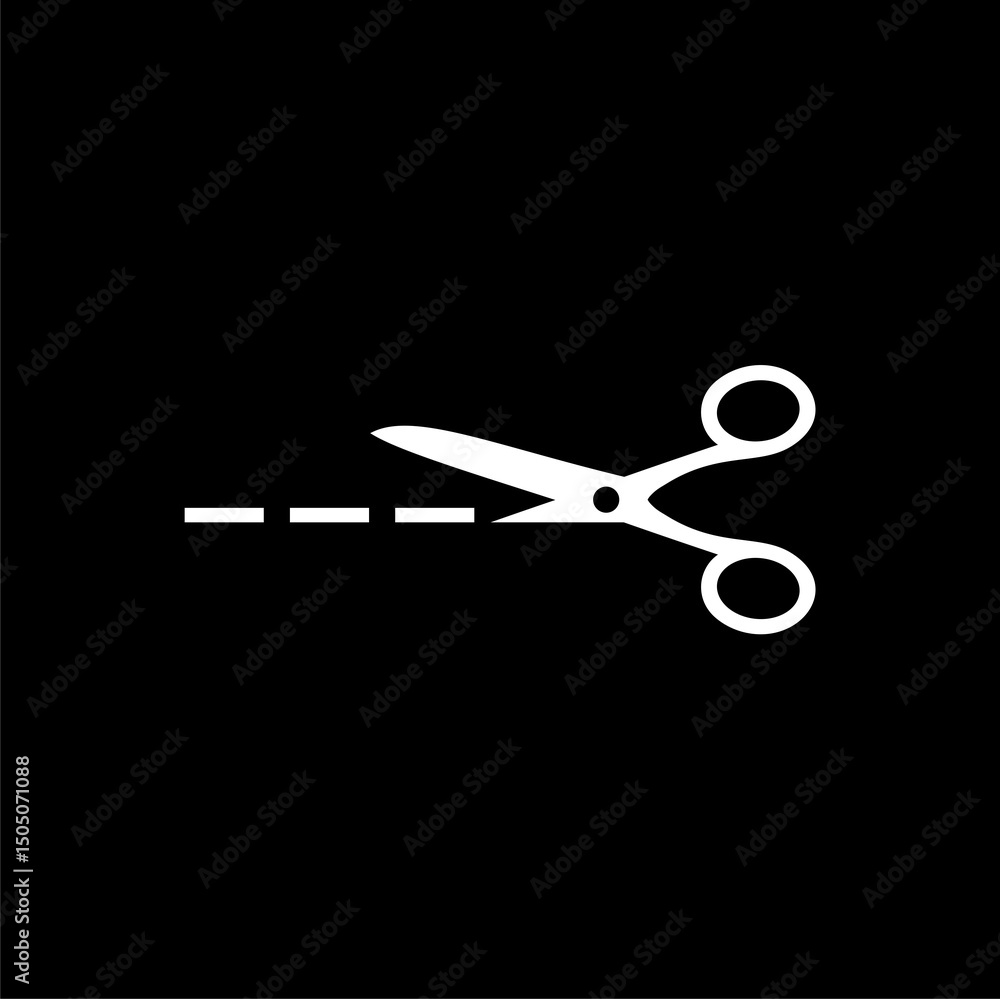 Poster scissors with cut lines icon isolated on black background