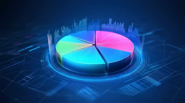 Dynamic pie chart with glowing lines and data visualization for business analytics
