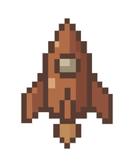 Fototapeta premium A pixelated spacecraft icon against a simple canvas of adventure.