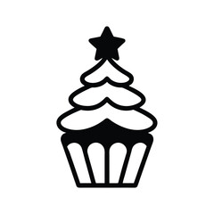 Christmas tree cupcake icon black and white