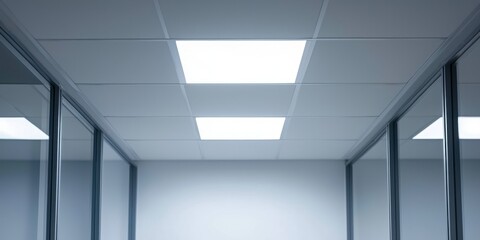 Recessed flat LED panel light in white casing on white background