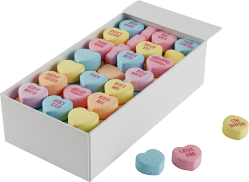 Assorted Colorful Candy Hearts in Box Valentine s Day Sweets Love Messages