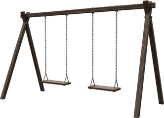 Rustic Wooden Swing Set with Metal Chains Empty Playground Swings Outdoor Recreation
