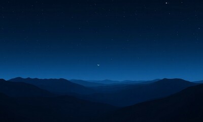 Fototapeta premium Night sky over majestic mountains, crescent moon and stars.