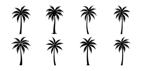 set of coconut tree silhouette on white background