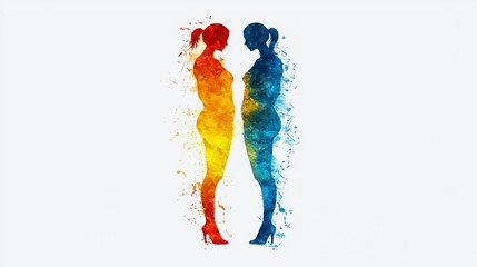 Fototapeta premium Two Abstract Figures Representing Love and Gender Diversity in Vibrant Colors