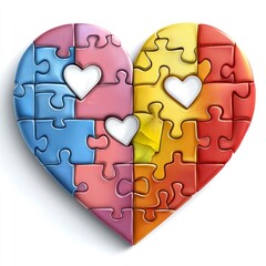 Embracing Diversity and Love: A Colorful Heart Made of Interlocking Puzzle Pieces Symbolizing Unity and Acceptance