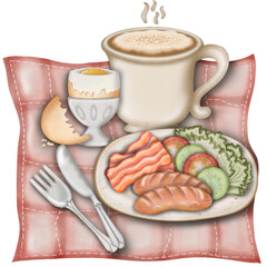 Breakfast plates isolated on transparent PNG background for food and drink breakfast-themed designs cute hand drawn.