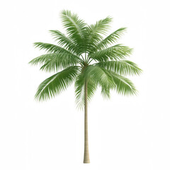 Fototapeta premium A tall, vibrant palm tree with lush green fronds against a white background.