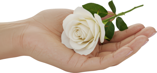 Single White Rose Held in Woman s Hand Delicate Flower Gentle Gesture Close up