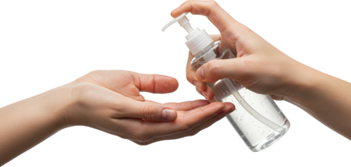 Hand Sanitizer Application Person Dispensing Clear Gel onto Another s Palm
