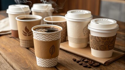 Paper cups of fresh Coffee
