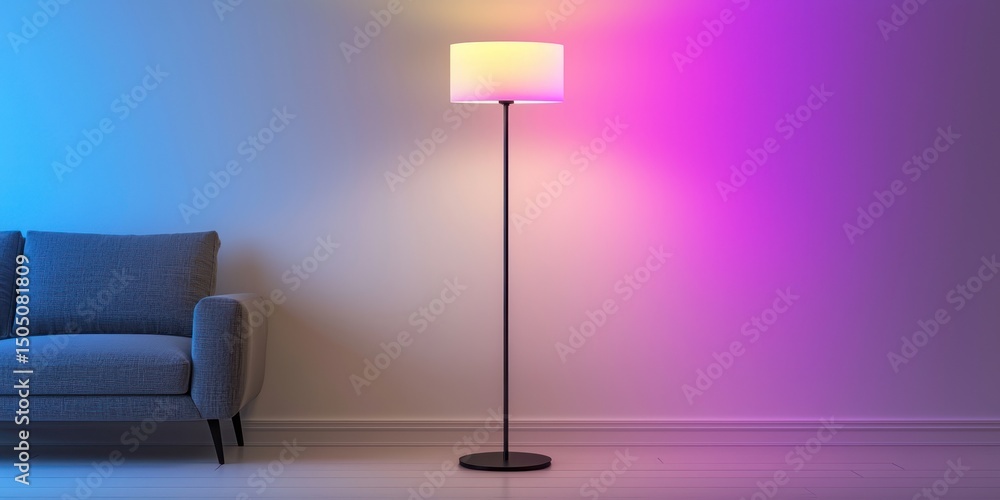 Poster smart floor lamp with color-changing led on white background