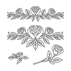 Rose Floral Line Art Collection, 