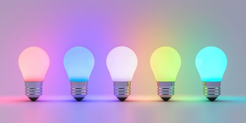 Smart LED light bulb with RGB colors on white background